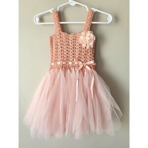 Elly & Emmy Blush Pink Cotton Crochet Tulle Dress 6 12 Mos birthday photo shoot